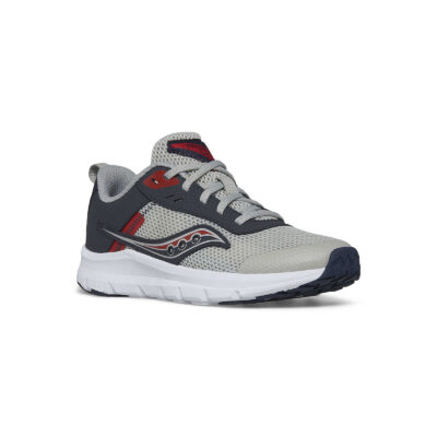 Saucony Big Kid's Axon KDZ Sneaker showcasing a durable leather and mesh upper, reinforced toe cap, and PWRRUN™ cushioned midsole for active comfort.