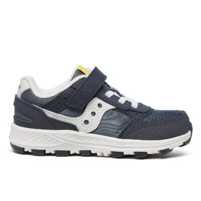 Saucony Kid's Eclipse Jr. Sneaker showcasing durable leather and mesh upper, hook-and-loop closure, and non-marking rubber outsole for active children.