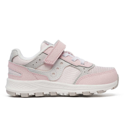 Saucony Kid's Eclipse Jr. Sneaker showcasing durable leather and mesh upper, hook-and-loop closure, and non-marking rubber outsole for active children.