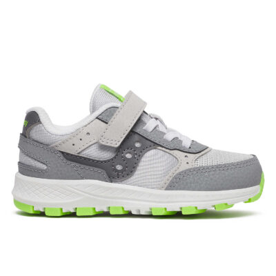 Saucony Kid's Eclipse Jr. Sneaker showcasing durable leather and mesh upper, hook-and-loop closure, and non-marking rubber outsole for active children.