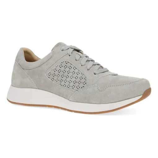 Dansko Women’s Catie sneaker in suede with lace‑up design, cushioned EVA midsole, and arch‑supportive footbed.