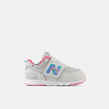 New Balance Toddler's 574 NEW-B Hook & Loop sneaker in vibrant colors, featuring a suede and mesh upper with a rubber outsole.