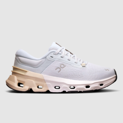On Women’s Cloudflyer 5 running shoe featuring Helion™ cushioning, CloudTec pods, molded heel support, and a breathable mesh upper.
